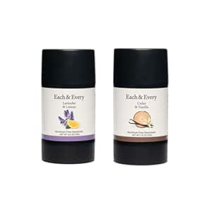 Each & Every 2-Pack Natural Aluminum-Free Deodorant for Sensitive Skin with Essential Oils, Plant-Based Packaging (2.5 Ounce (Pack of 2)) (Lavender & Lemon, Cedar & Vanilla)