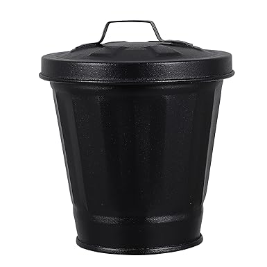 Balacoo Tabletop Trash Can: Mini Waste Garbage Bin with Lid, Iron Desktop Garbage Bin, Creative Trash Can, Small Flower Pot, Tabletop Waste Container for Home Office, Black