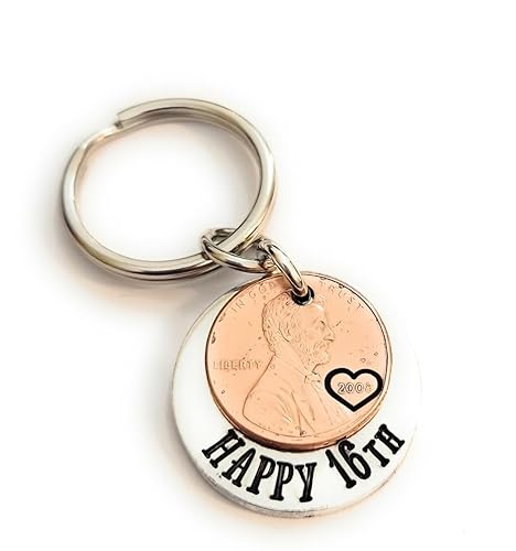 Happy 16th Birthday Gift with a Lucky 2008 Penny Copper Coin Key Chain Teenage New Driver