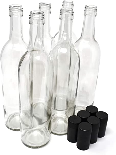 Wine Bottles with Screw Caps, Clear, 750ml - Pack of 6
