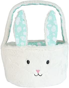 Homarden Easter Eggs Basket - Cute Green Bunny Baskets with Foldable Ears - Perfect for Girls & Boys Easter Egg Hunts - Easter Baskets for Kids