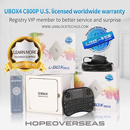 HOPE OVERSEAS 2018 unblock tech Model ubox4 c800 Plus US Licensed Version tv Box Contain Extreme Surprise Accessories with Official World Wide Certification