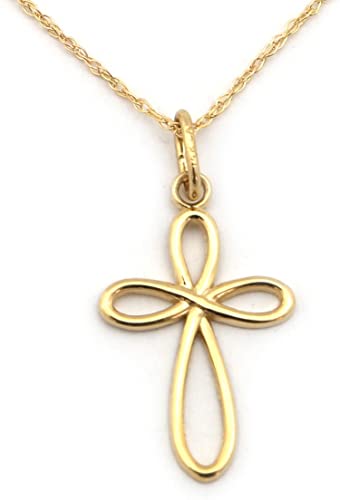 Beauniq 14k Yellow Gold Infinity Open Cross Pendant Necklace