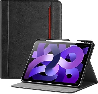 ProCase iPad Air 5 / Air 4 Case 10.9 Inch [Support Apple Pencil 2 Charging], Leather Stand Folio Protective Cover Case with Pencil Holder for 10.9" iPad Air 4th Generation 2020 / Air 5th Generation 2022 –Black