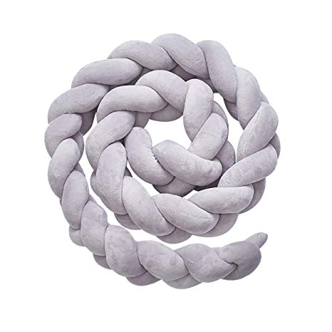 Luchild Baby Braided Crib Bumper Soft Snake Pillow Protective & Decorative Long Baby Nursery Bedding Cushion Knot Plush Pillow for Toddler/Newborn (Grey)