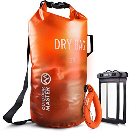 OutdoorMaster Dry Bag - Waterproof, Lightweight Dry Sack for The Beach, Boating, Fishing, Kayaking, Swimming, Rafting - Comes with 2 Free Waterproof Cell Phone Case with Floating Strap