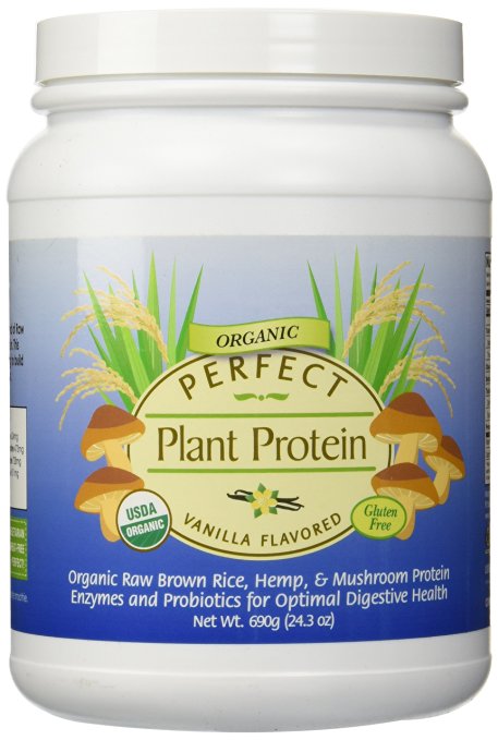 Perfect Plant based Organic Protein ~Vanilla Flavor ~ Contains Raw Organic Brown Rice, Hemp & Mushroom Protein 690g