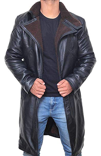 BlingSoul Black Trench Coat Men - Winter Shearling Jacket Coat for Men