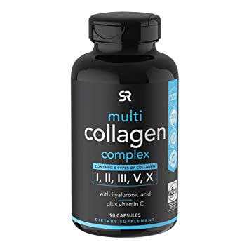 Multi Collagen Pills (Type I, II, III, V, X) Hydrolyzed Collagen Peptides with Hyaluronic Acid   Vitamin C ~ 90 Collagen Capsules