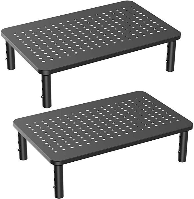 HUANUO Monitor Stand Riser 3 Height Adjustable Laptop PC Monitor Stand for Computer with Sturdy, Stable Mental Construction with Non-Skid Rubber and Mesh Platform for Airflow - HNLL3 (2-Pack Black)