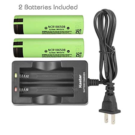 Kastar 18650 Dual Smart Intelligent Charger & NCR18650B Battery (2 Pack), Panasonic Quality Rechargeable 2900mAh (NOT High Drain) Flat Top for Electric Tools, Toys, LED Flashlights and Torch ect.