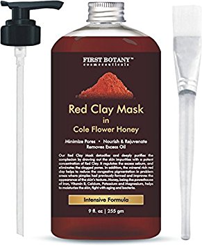 Red Clay Honey Mask 9 fl oz for Anti Aging Facial Treatment, Facial Cleanser, Pore Reducer, Anti Aging Mask, Acne Treatment, Blackhead Remover, Cellulite Treatment & Natural Moisturizer