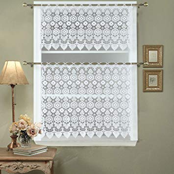 DS BATH Medallion Kitchen Curtain Tier,Macrame Kitchen Curtain Valance,Decorative Window Valance,1pc Valance Size:35" W x 36" H-White