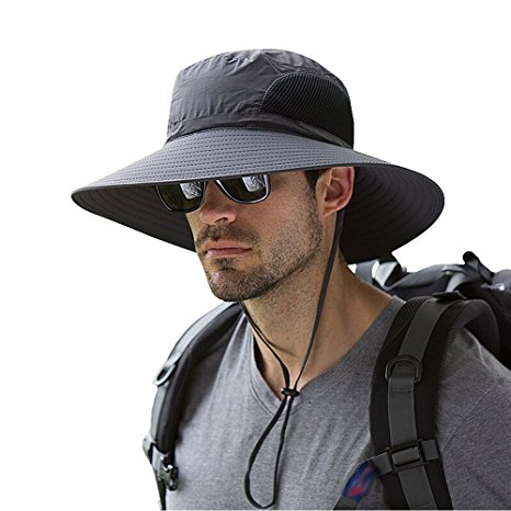 Men's Waterproof Sun Hat, Summer UV Protection Bucket Mesh Boonie Cap with Adjustable Drawstring for Fishing, Hiking, Camping, Boating & Outdoor Adventures