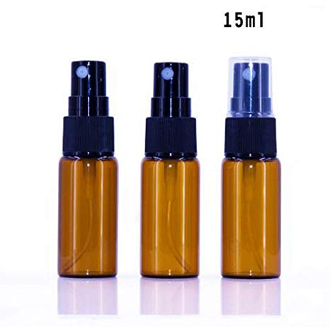 12 PCS Amber Glass Bottles Empty Spray Bottle Round Glass Bottle with Clear Atomizer - Perfect for Essential Oil Formulas Aromatherapy and All Natural Cleaning Products (Brown Clear Cover) (15ml)