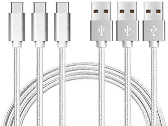 USB Type C Cable VOWSVOWS Nylon Braided USB C to USB A Charger Cord (USB 2.0) for Samsung Note 8/S8/Apple New MacBook/Nexus 6P 5X/Google Pixel/LG G5 G6 - Silver - 3 Pack