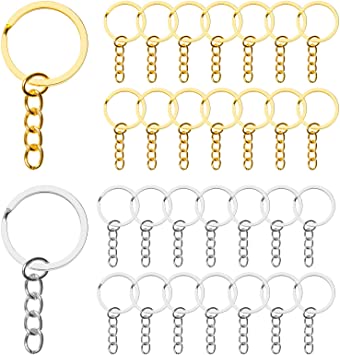 Coolrunner Keychain Rings, 100 PCS Key Ring with Chain DIY Keychain Rings for Crafts, Split Keyrings Rustproof (Sliver Gold)