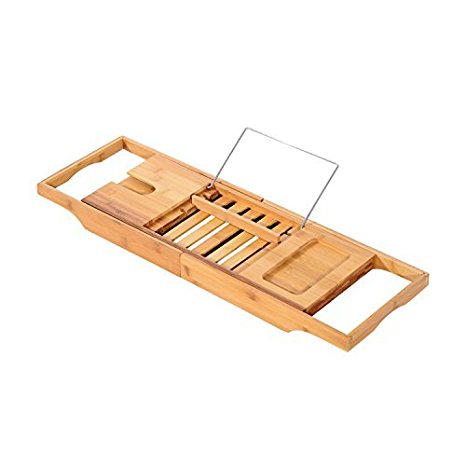 HomCom Adjustable Bamboo Bathtub Caddy