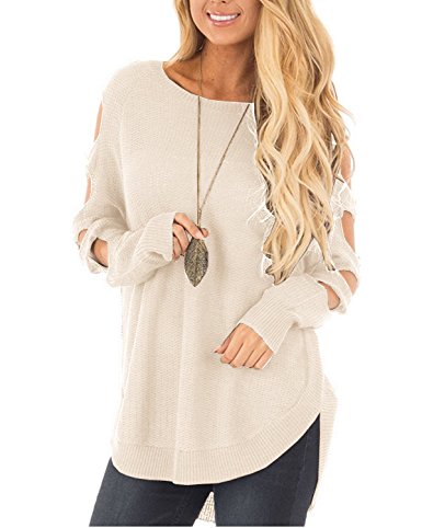 Ferbia Women's Cut out Long Sleeve Sweater Cold Shoulder Knit Jumper Top Pullovers