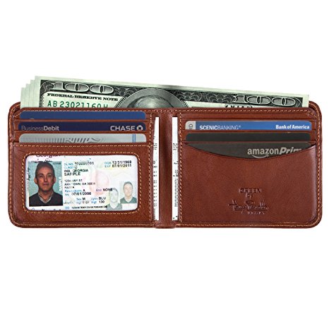 Tony Perotti Mens Italian Cow Leather Classic Bifold Wallet with ID Window