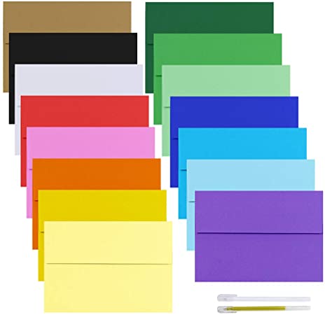 Supla 90 Pack 15 Colors Invitation Envelopes 5 3/4" x 8" Self Seal Greeting Card Envelopes Photos Envelopes White Ivory Red Green Kraft Yellow Pink Blue Envelops Square Flap Announcements Envelopes