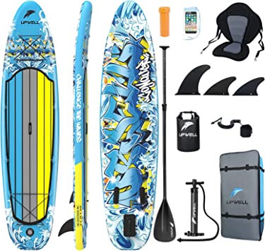 UPWELL 11'/10'6''/10' Inflatable Stand Up Paddle Board with sup Accessories Including Backpack, Repairing Kits, Non-Slip Deck, Kayak Seat, Leash, 3 Fins, Paddle and Pump