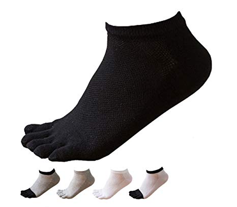 Men's Toe Socks 5 Finger Cotton Mesh Wicking/Striped (Crew,Low Cut 4/5 Pack)