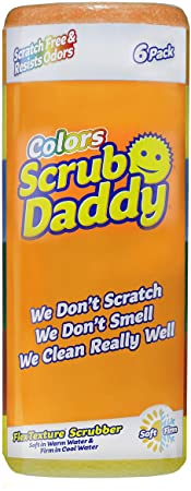 Scrub Daddy Colors - Color Code Cleaning, FlexTexture, Soft in Warm Water, Firm in Cold, Deep Cleaning, Dishwasher Safe, Multi-use, Scratch Free, Odor Resistant, Functional, Ergonomic, (6 ct)