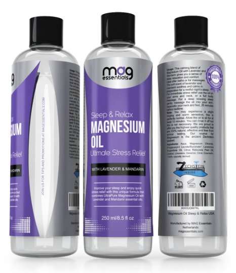 Natural Sleep Aid Magnesium Oil Sleep and Relax 85 fl oz with Essential Oils Lavender and Mandarin Helps with Insomnia Migraine Anxiety Stress Relief and Relaxation