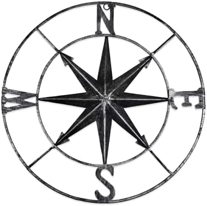 aboxoo Round Metal Compass Decorative Compass Metal Wall Art Hanging Wall Sculpture 22.8 Inch Black Diameter Farmhouse Decor Indoor or Outdoor Sign