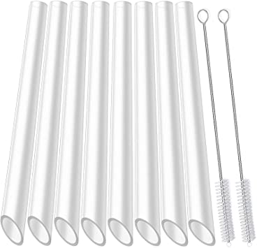 ALINK Reusable Clear Boba Straws, 13 mm x 10 in, Jumbo Hard Plastic Smoothie Straws for Bubble Tea, Pearls, Milkshakes, Pack of 8 with 2 Cleaning Brush