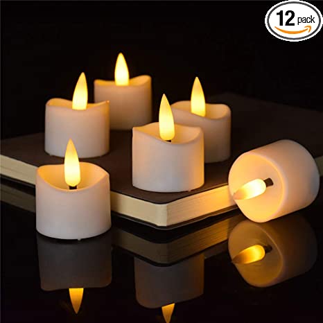 LANKER Flameless Led Tea Lights Candles with Timer – 6 Hours On and 18 Hours Off - Realistic Flickering Long Lasting Battery Operated Electronic Fake Votive Candles – Wave Open - Warm White – 12 Pack