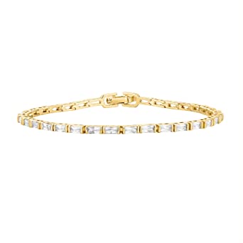 PAVOI 14K Gold Plated CZ Tennis Bracelet for Women | Classic Emerald Cut Simulated Diamond Bracelet