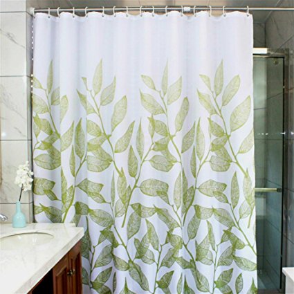MangGou Leaves Fabric Shower Curtain,Waterproof Polyester Bathroom Curtain,Decorative Shower Curtain liner With 12 Hooks,Mildew resistant,Machine Washable,72 x 72 inch ,Green