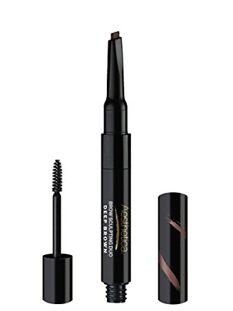 Aesthetica Brow Sculpting Duo - Double Ended Eyebrow Definer with Clear Brow Gel - Smear Proof Formula - Vegan & Cruelty Free (Deep Brown)