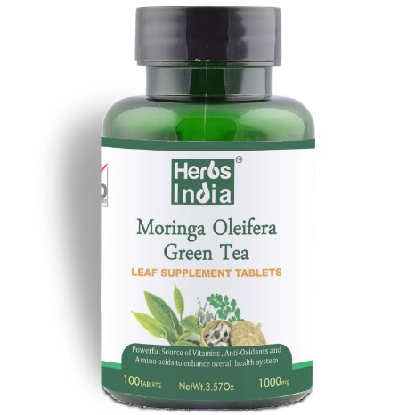 Moringa Green Tea Tablets 1000mg, 100 Tablets - One Tablet with Multiple Benefits of Moringa & Green Tea in the Recommended Ratio of 80:20. Unique Tablets with Benefits of TWO Herbs. 100% Natural Herbal Dietary Supplement. US FDA Registered Facility - Herbs India