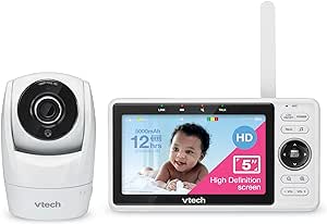 VTech Smart Baby Monitor VM901-1W Écran LCD 5", caméra 1080p, Vue Grand Angle 120°, Vision Nocturne, Zoom pan-Tilt à Distance, Talc bidirectionnel, Fonctionne avec iOS et Android, WiFi