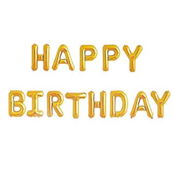 Happy Birthday Balloons Banner - Gold Mylar Foil Letter Balloons for Kids Girl Adult Baby 1st 2nd 3rd Birthday Party Decoration With 13 Balloons HAPPY BIRTHDAY,3 Free Straws,Free Glue Dots,Reusable