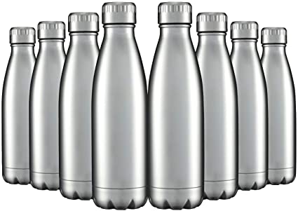 Water Bottles 8 Packs in Bulk Stainless Steel 17oz, Insulated Double Walled Vacuum Sports Fitness Hot Cold Reusable Beach Thermoses, Cola Shape Travel Metal Thermal Flask Leak Proof Gifts for Cycling