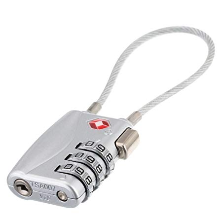 TSA Lock for Luggage, Travel Padlock, 3 Digit Combination Cable Lock for Luggage, Suitcase, Duffle Bag, Rucksack, Backpack, Lightweight Gym Lock, Small Cabinet Lock (Silver)