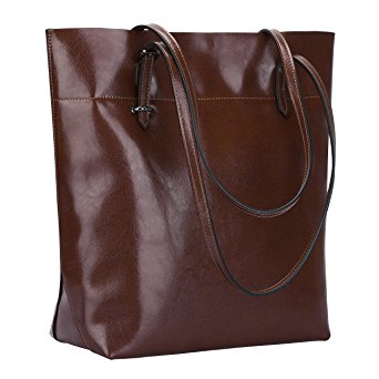 S-ZONE Vintage Genuine Leather Tote Shoulder Bag Handbag Big Large Capacity Upgraded Version