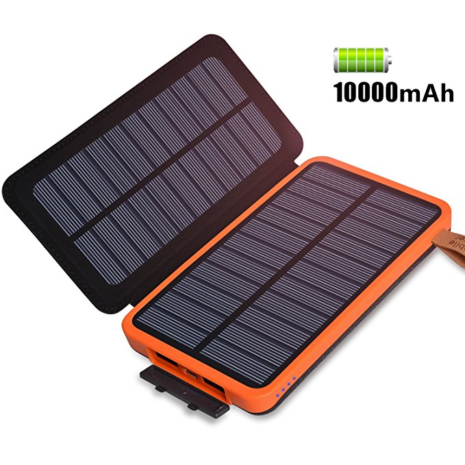 ADDTOP Solar Charger 10000mAh, Solar Power Bank with 2 Solar Panels Waterproof Portable External Battery Pack for iPhone, Android, ipad
