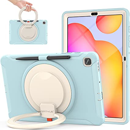 BATYUE Samsung Galaxy Tab S6 Lite Case 10.4 Inch 2022/2020 (SM-P610/P613/P615/P619) ; Protective Rugged Cover with Pencil Holder, 360° Swivel Stand; for Kids, Boys, Girls - Frozen Blue