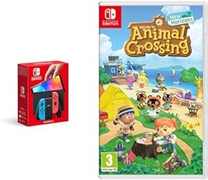 Nintendo Switch (OLED Model) - Neon Blue/Neon Red & Animal Crossing: New Horizons (Switch)