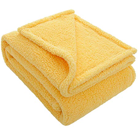 NTBAY Fluffy Sherpa Fleece Throw, Super Soft Warm Lightweight Blanket, 51 x 67 Inches, Yellow