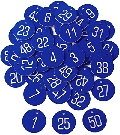 Keyring Key Tags with Metal Ring Numbered ID Tags 1-50 Ohne Schlüsselringe blue
