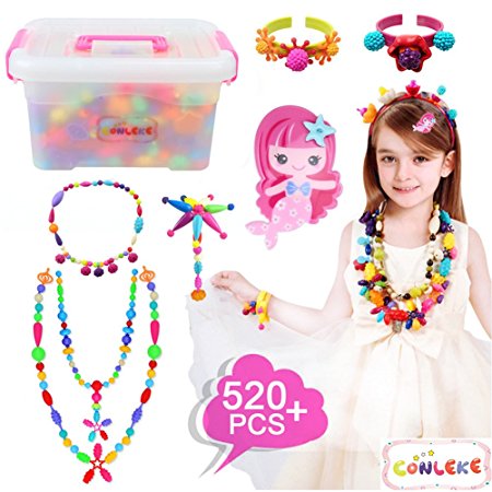 Pop Beads Set 520 PCS Pop Arty Snap Beads for Kids Toddlers Creative DIY Jewelry Set Toys - Making Necklace,Bracelet and Ring - Ideal Christmas Birthday Gifts for 4,5,6,7,8 Year Old Girl