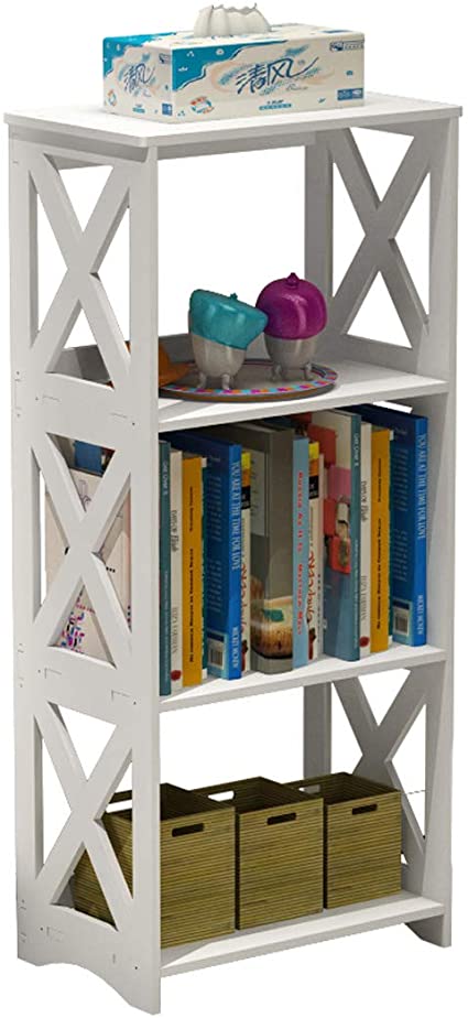 Rerii Bookcase, 3 Tier Small Bookshelf Kids Open Shelves, Standing Book Storage Case Shelf Display Rack Table for Bathroom Living Room Bedroom Office, White