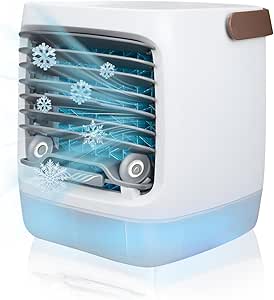 Chiller Well Portable Air Conditioner - 2.0 Portable Ac, Evaporative Air Cooler Cooling Fans, Personal Air Conditioner With 3 Speed & 7 Led Light For Bedroom Home Room