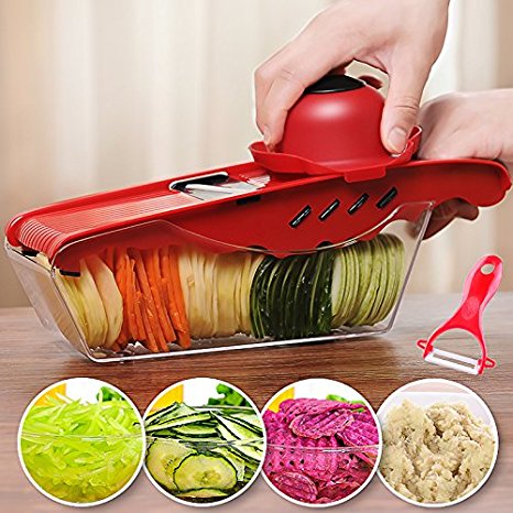 Multifunction Vegetable Slicer,1 container, 6 blades and handpiece, Vegetable Cutter & Julienne Slicer Vegetable Slicer, Fruit and Cheese Cutter & Grater for Slicing,Dicing,Grating,Chopping,Cutting